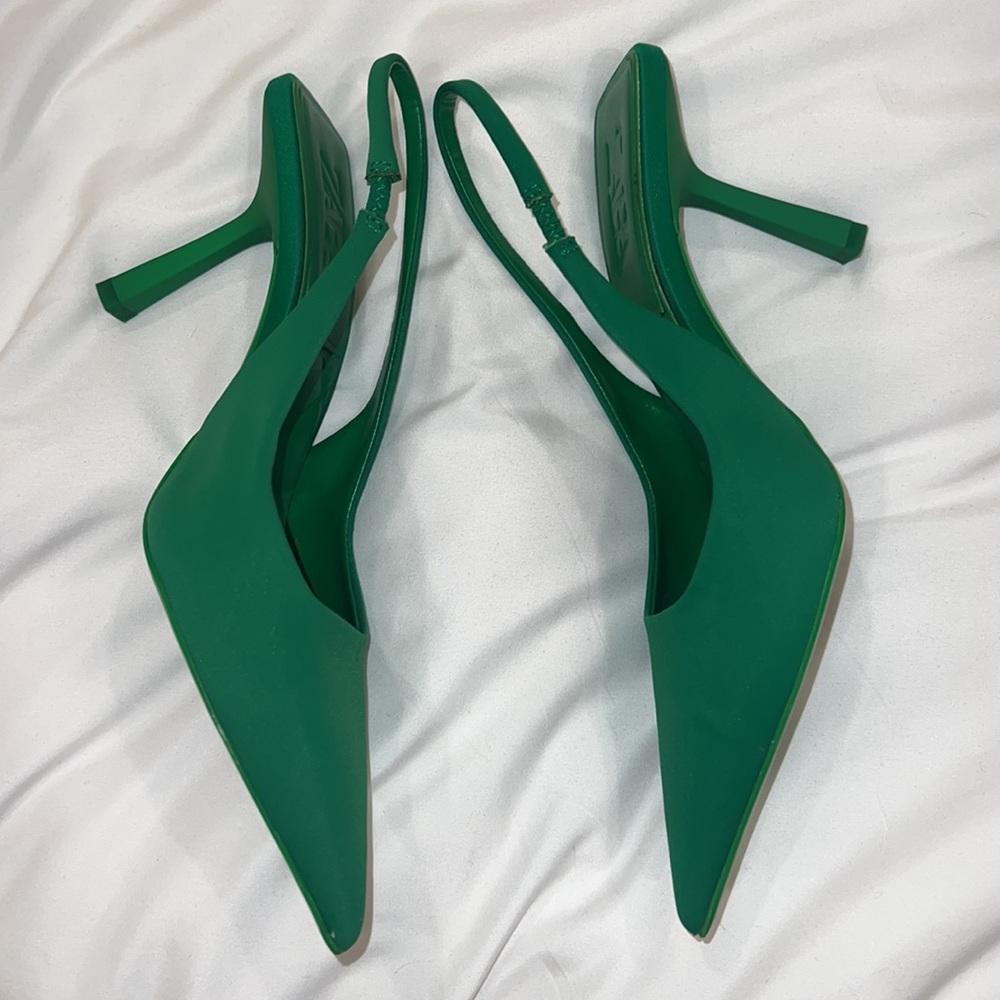 Green stiletto heels, Zara, size 8